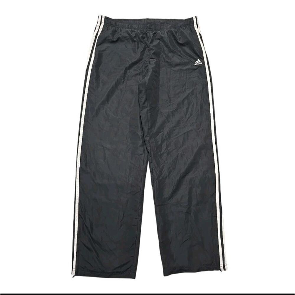 Adidas Black 3-Stripe Wind Track Pants Mesh Lined Zipper Hem P90490 Mens Large